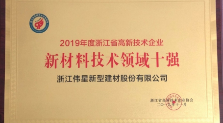 偉星新材榮獲“浙江省高新技術(shù)企業(yè)創(chuàng)新能力百強稱號”