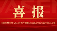 偉星新材榮膺“2022房地產(chǎn)配套供應鏈上市公司盈利能力五強”